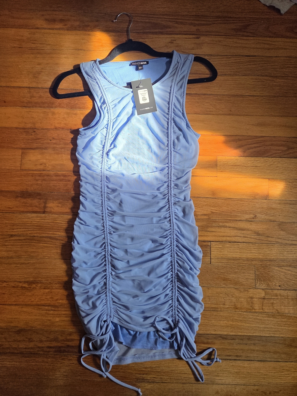 Fashion Nova Light Blue Ruched Tank Mini Dress